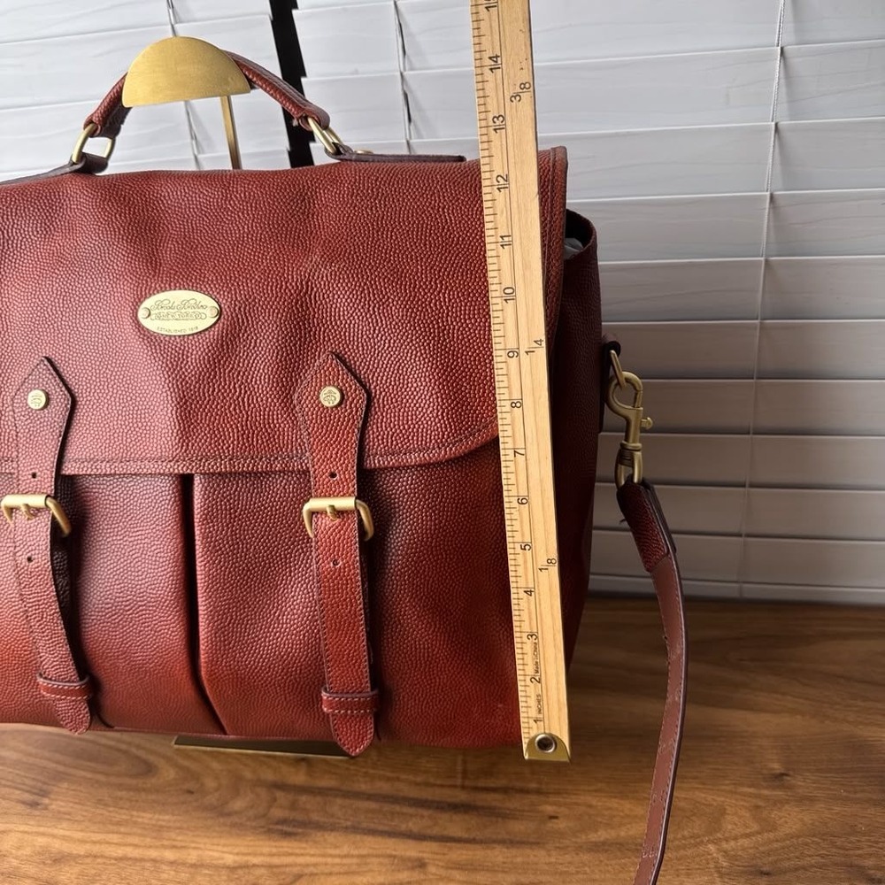 Brooks Brothers Football Leather Briefcase Vintage Messenger Brass Hardware - Picture 6 of 16